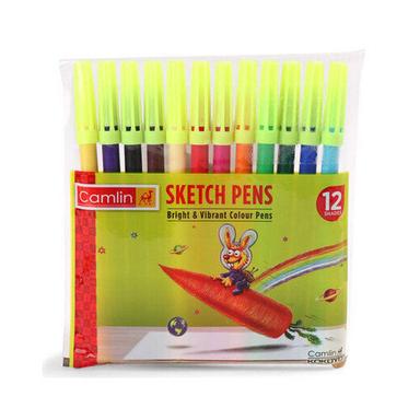 Multicolor 30 Grams Plastic Body Waterproof Ink Sketch Pens, Pack Of 12 Shades
