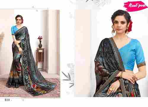 Printed Georgette Sarees With Matching Silk Blouse Piece