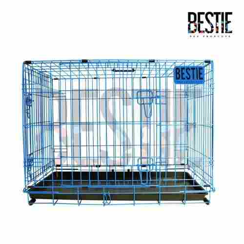 Rust Proof Metal Folding Power Coated Dog Cage - Blue