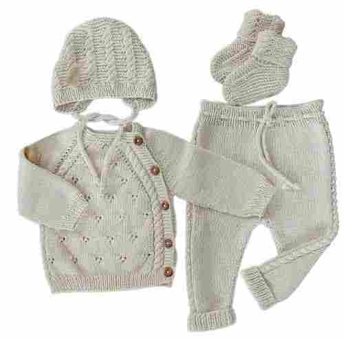 Soft And Warm Plain Dyed Woolen Knitted Wear Set For Newborn Kids