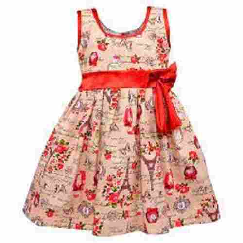 Girl Printed Sleeveless Cotton Stain Frock