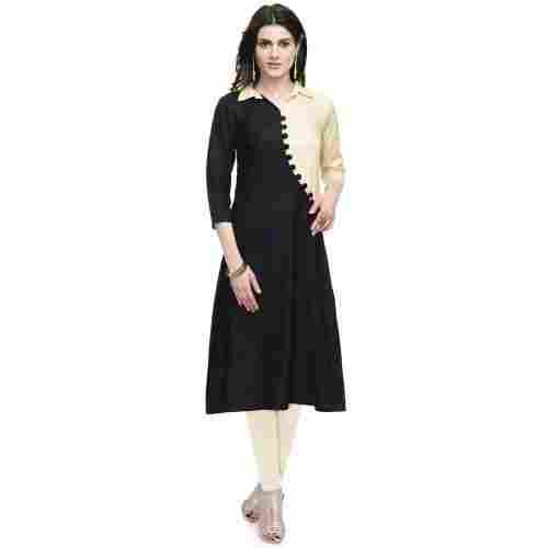 3/4th Sleeves And Skin Friendly Plain Casual Wear Cotton Indo Western Kurti