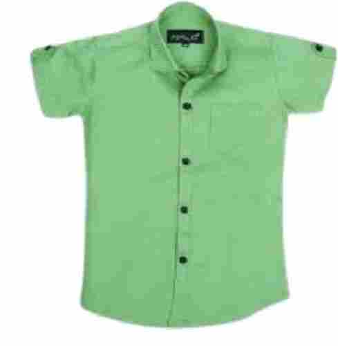 Boy Plain Light Green Short Sleeve Cotton Kids Shirt