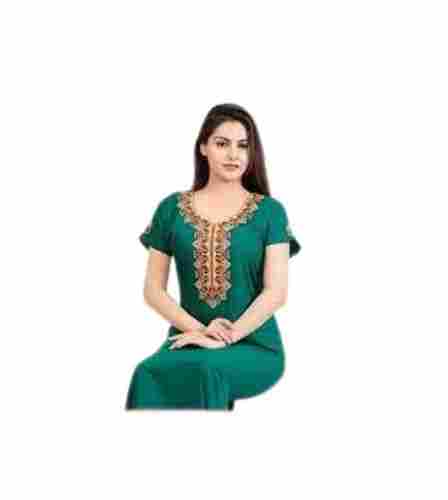 L Size And Short Sleeves Embroidered Nighty For Women