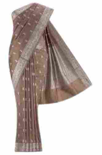 Ladies Brown With White Printed Party Wear Silk Saree