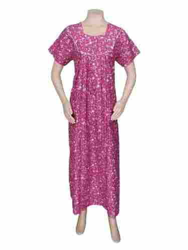 Ladies Printed Casual Wear Pink Cotton Nighty