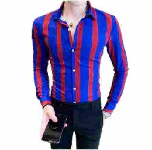 Mens Striped Full Sleeve Blue With Red Casual Wear Shirt