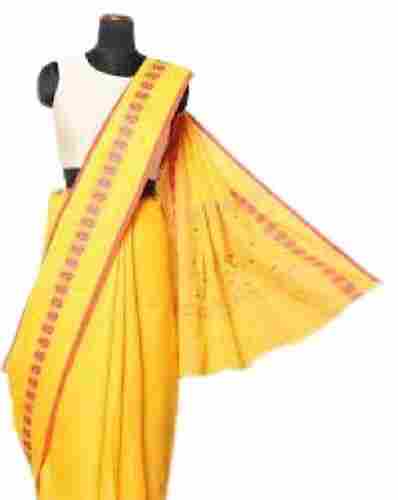 Soft And Comfortable Yellow Casual Ladies Plain Pure Cotton Saree