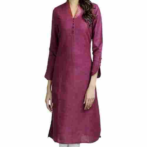  Plain 3/4th Sleevees Casual Wear Cotton Kurti For Ladies 