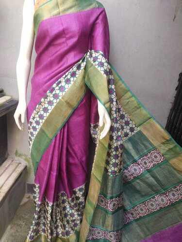 Purple Ladies Printed Border South Silk Saree For Party Wear