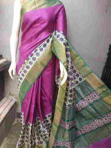 Ladies Printed Border South Silk Saree For Party Wear