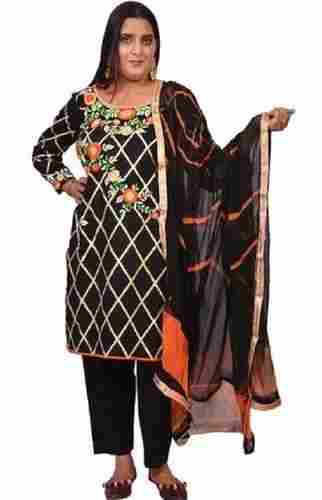 Full Sleeves Cotton Embroidered Punjabi Suit For Ladies
