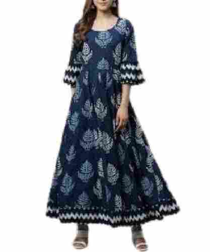 Printed 3-4 Th Sleeve Casual Wear Cotton Anarkali Suit For Ladies