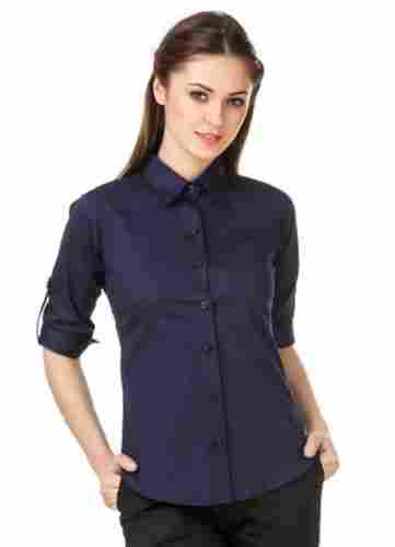 Beads Closure And 3/4th Sleeve Cotton Women Formal Shirt