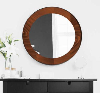 Brown Antique Wooden Round Wall Mirror For Home And Hotels