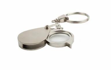 Silver Glossy Finish Stainless Steel Magnifying Key Chain For Promotional Gift Use