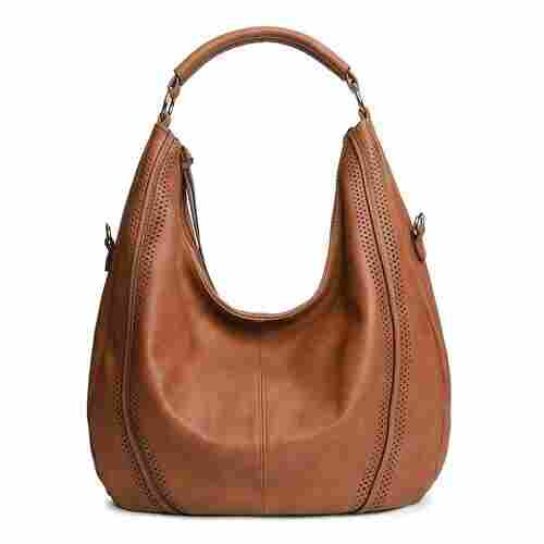 Zipper Closure Water Resistance Plain Leather Shoulder Bag For Women