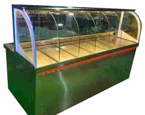 6 Feet 15 Kilogram Polished Finish Stainless Steel And Glass Food Display Counter 