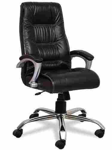 Polished Finish Steel And Leather Material Office Chair With Five Caster