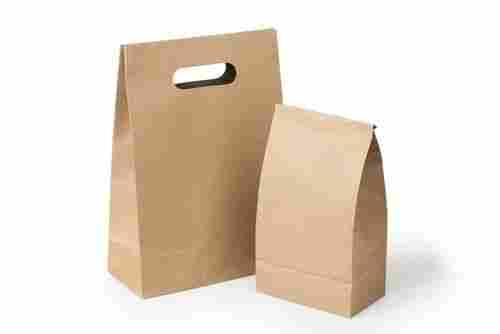 Plain Brown Paper Carry Bag For Food Packaging Use