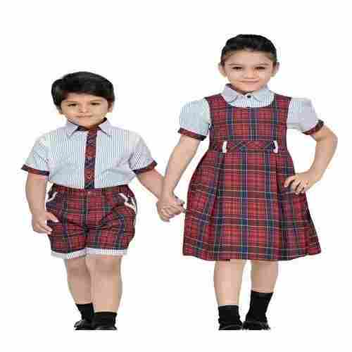 Unisex Stripes Cotton Nursery School Uniform For Summer Season