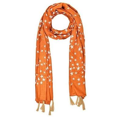 Orange 2 Meter Printed Rayon Fancy Stole For Women