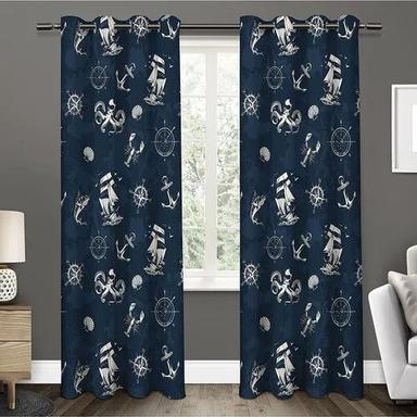 4 X 9 Feet Cotton Blue Printed Window Curtain