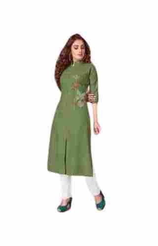 3/4th Sleeves Stitched Ladies Embroidered Fancy Rayon Kurtis