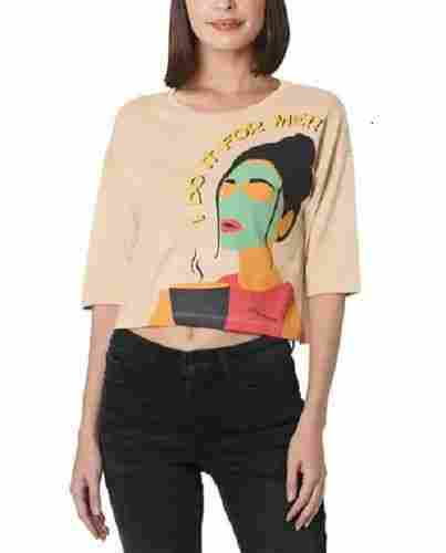 Summer Wear Half Sleeve Graphic Print Viscose Fabric T Shirt For Ladies