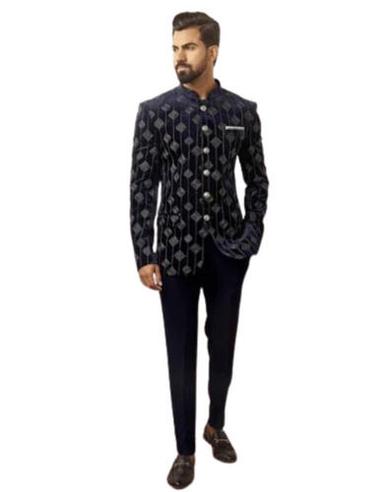 2-Piece Suit Style Mens Printed Jodhpuri Suit
