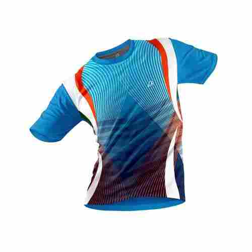 Polyester Printed Mens Round Neck Short Sleeve Sports T Shirt