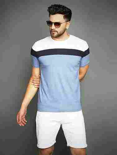 Mens Multicolor Short Sleeves Round Neck Striped T-Shirt For Casual Wear