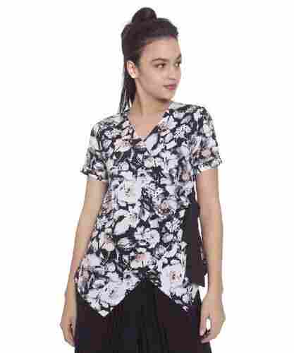Casual Wear Regular Fit V-Neck Half Sleeve Floral Printed Wrap Tops For Ladies