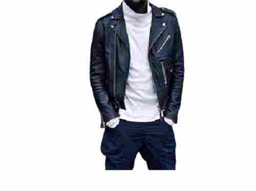 Regular Fit Zipper Closure Plain Mens Leather Jacket