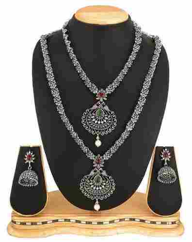Charm Trendy Silver Floral Design Necklace Set