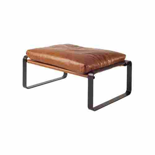 Upholstered Bench With Metal Base and Leather Seat