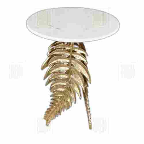 18*18*19 Inch Stainless Steel Golden Leaf Style White Marble Table