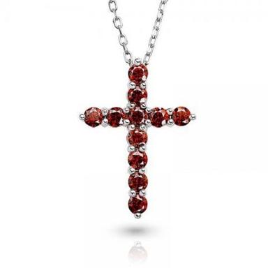 1.1Ct 3Mmx11 Round Cut Red Vvs1 Moissanite 925 Silver Diamond Test Passed Religious Cross Necklace Excellent