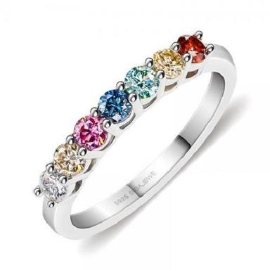 Round Cut Colorful Half Moissanite Stone Engagement Ring