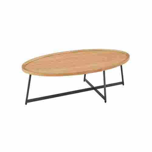 Metal Base Oval Shape Oak Mark Coffee Table