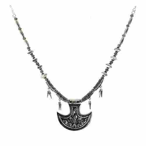 Silver Oxidized Metal Necklace For Party Wear