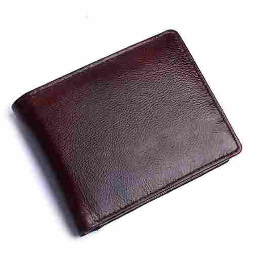 Lightweight Rectangular Glossy Finish Brown Two Fold Mens Leather Wallet