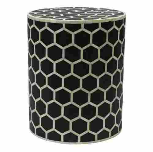 Round Drum Honey Comb Pattern Modern Bone Inlay Box