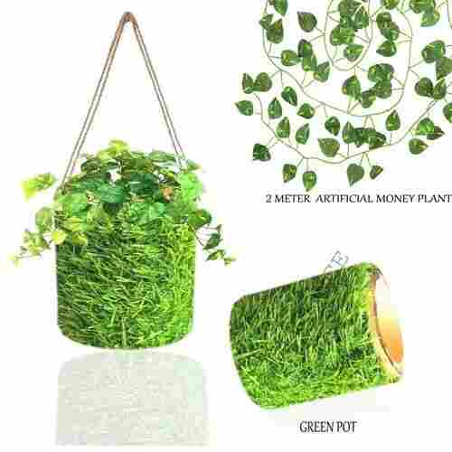 Plastic Wall Decoration Green Pot With Artificial Money Plant