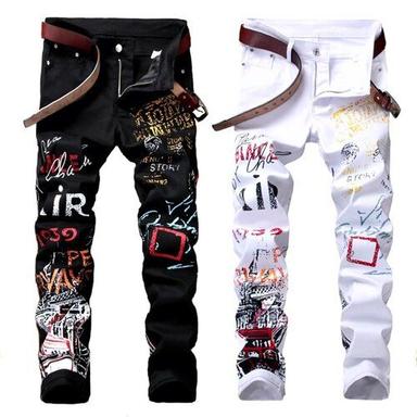 Multicolor Kids Printed Denim Jeans For Casual Wear