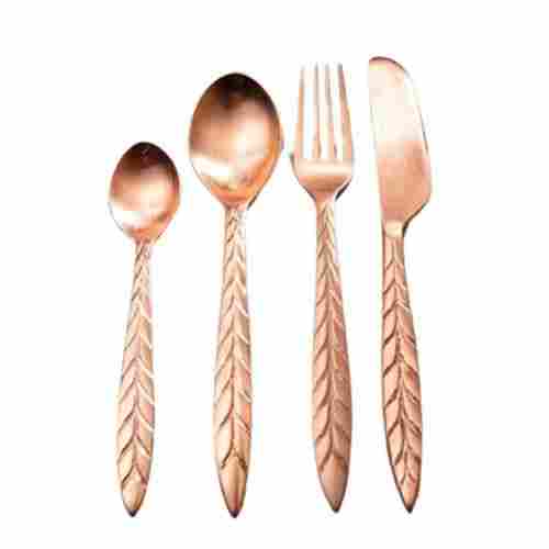 Premium Quality Rose Gold Finished Stainless Steel Flatware Set of 4 with Leaf Design Handle for Tableware