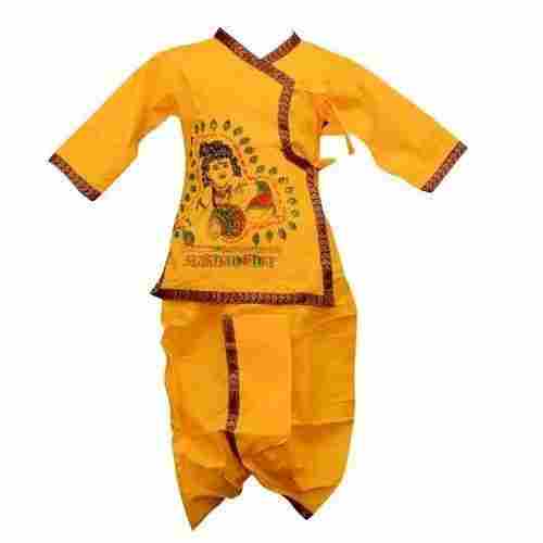 Wrinkle Resistant Regular Fit 3/4th Sleeve Printed Krishna Kids Dress