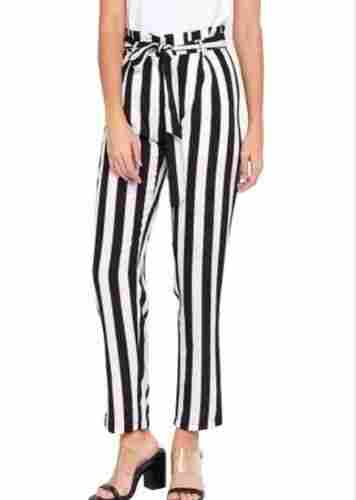 Ladies Black White Striped Cotton Pants 