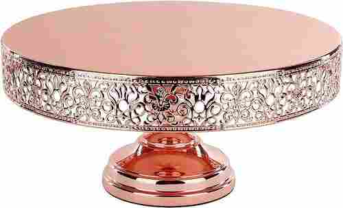 Rose Gold Finished Round Shaped Rotating Aluminum Cake Stand for Table Top