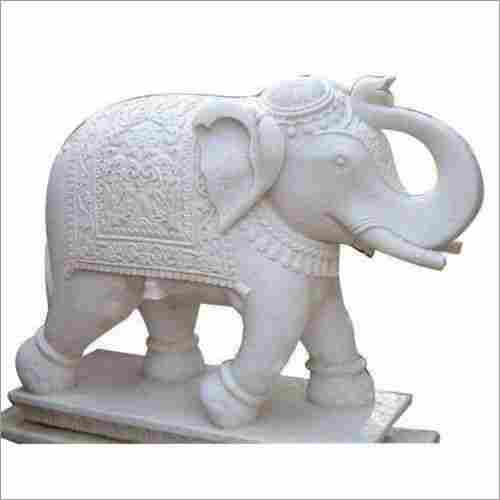 Handcrafted Carved White Marble Elephant Statue